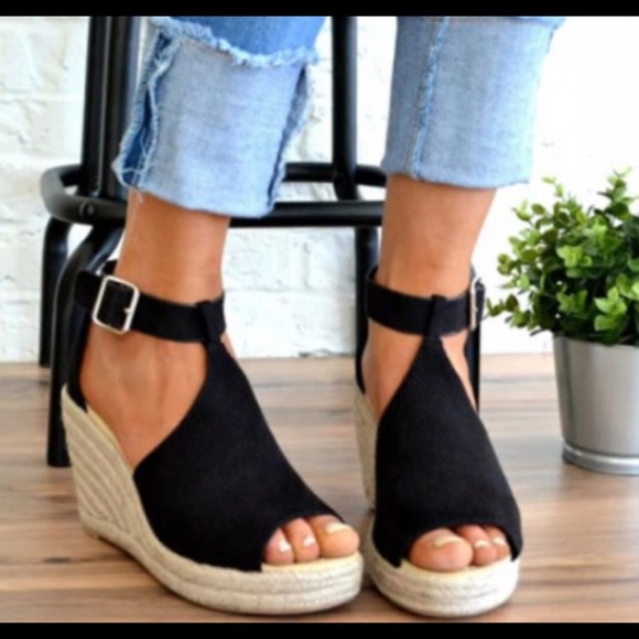5⭐️BLACK ESPADRILLE WEDGE HEELS SANDALS- Shoe - Picture 7 of 7